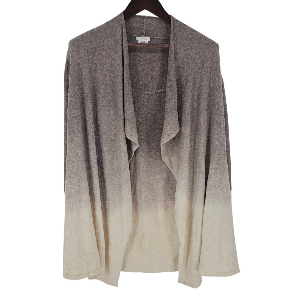 NEW Shimera Ombre Plush Knit Open Front Cardigan Grey Ivory RK321329MI Large